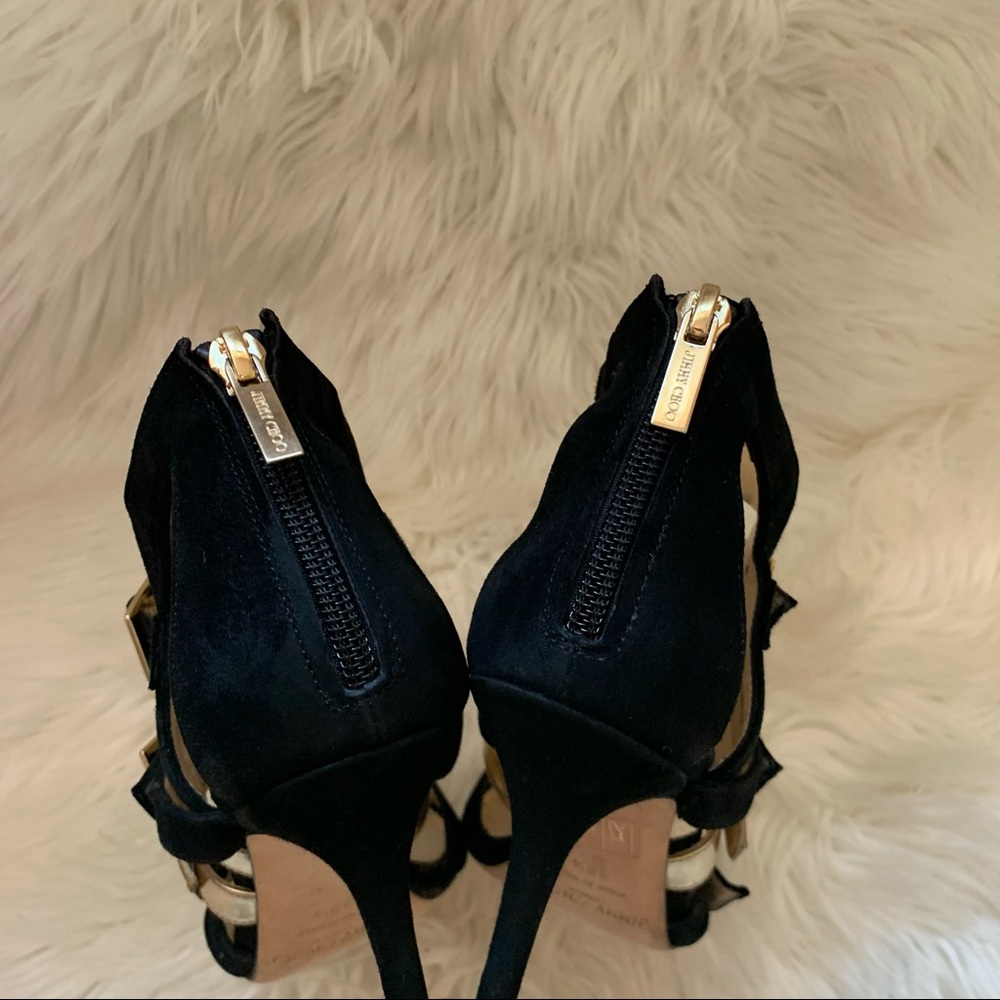 JIMMY CHOO Logo Bronx Strappy Suede Leather Heels - Picture 13 of 15